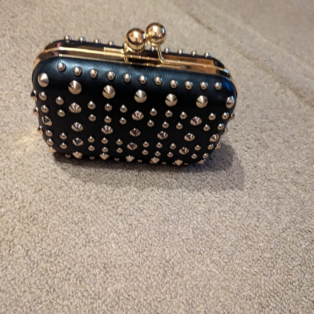 MMS DESIGN STUDIO BLACK and GOLD STUDDED CLUTCH